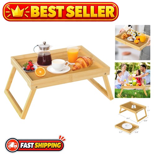 Foldable bamboo bed tray table - bamboo,